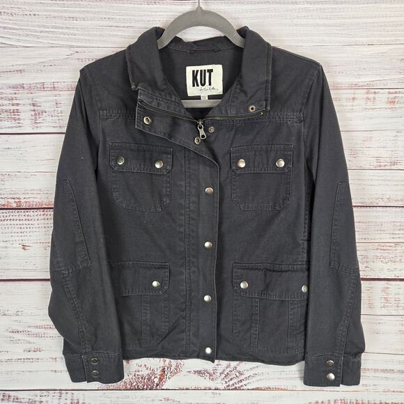 Kut from the Kloth M Dark Gray Barn Chore Coat Cotton Jacket Utility Indie Moto - Picture 1 of 11